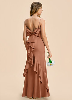 Azazie Lioren Junior Bronzer Sheath Bow Stretch Satin Dress image1