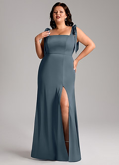 Azazie Frostine Bridesmaid Dresses Twilight A-Line Bow Stretch Satin Dress image9