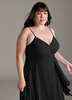 Azazie Akita Robes de demoiselle d'honneur Robe Trapèze en Mousseline de soie Noir image10