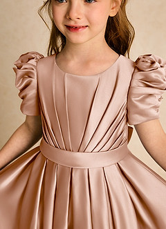 Azazie Miriam vestidos de niña de las flores Vestido de Champán Rosado de Satin Mate de Princesa con Plisado image8