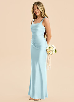 Azazie Agustina Junior Cloud Blue Sheath Pleated Stretch Satin Dress image5