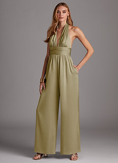 Azazie Oli Robes de demoiselle d'honneur Combinaison en Satin extensible Plissée Vert Mousse image4