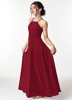 Azazie Ginger Junior Burgundy A-Line Pleated Chiffon Dress image6