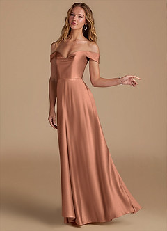 Azazie Jackalin Bridesmaid Dresses Bronzer A-Line Off the Shoulder Metallic Satin Convertible Dress image3
