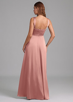 Azazie Rosaline Bridesmaid Dresses Rosette A-Line Side Slit Stretch Satin Dress image2