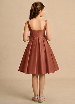 Azazie Jello vestidos de niña de las flores Vestido de Castaño de Satin Mate de Princesa con Plisado image2