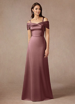 Azazie Amelia Mother of the Bride Dresses Vintage Mauve A-Line Off the Shoulder Stretch Satin Dress image5