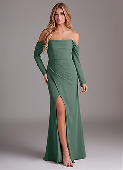 Azazie Hallie Bridesmaid Dresses Sea Moss Mermaid Long Sleeve Chiffon Dress image1