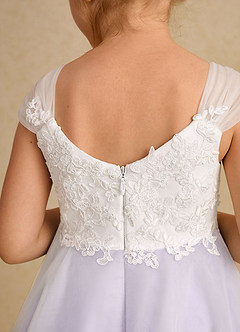 Azazie Momo Flower Girl Dresses Ivory Lilac A-Line Lace Dress image7