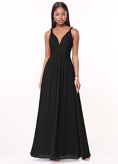 Azazie Maren Bridesmaid Dresses Black A-Line Pleated Chiffon Dress image1