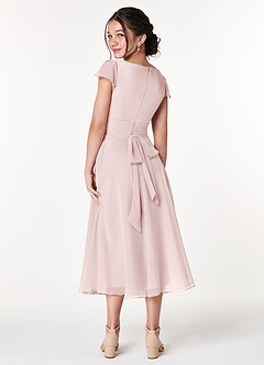 Azazie Payton Junior Robe Trapèze en Mousseline de soie Arc Rose Pâle image2