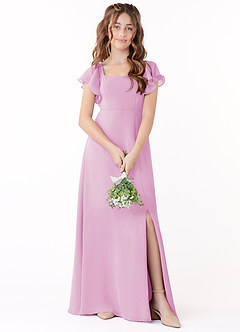 Azazie Bondi Junior Abito A-Line in Chiffon Fiocco Rosa Confetto image1