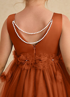 Azazie Lux vestidos de niña de las flores Vestido de Naranja Quemada de Tul de Corte En A con Perla image6