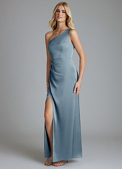 Azazie Adhara Suknie dla druhen Osłona Jedno ramię Satyna elastyczna Do ziemi Sukienka image8