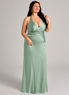 Azazie Valerie Suknie dla druhen Syrena Pofałdowany Satyna elastyczna Do ziemi Sukienka image10