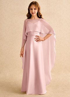 Azazie Fishie Junior Formal Blumenmädchenkleider A-Linie Matte Satin Kleid Puderrosa image1