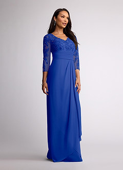 Azazie Joan Mother of the Bride Dresses Royal Blue Sheath V-Neck Lace Chiffon Dress image2