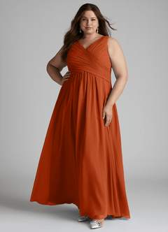 Azazie Flora Bridesmaid Dresses Burnt Orange A-Line Pleated Chiffon Dress image10