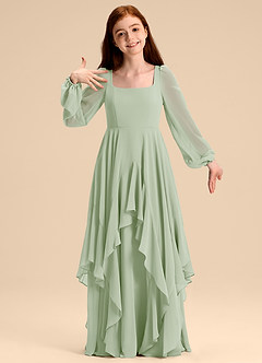 Azazie Clara Junior Abito A-Line in Chiffon Blusa Verde Salvia image3