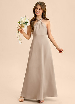 Azazie Beah Junior Robe Trapèze en Satin extensible Plissée Taupe image1