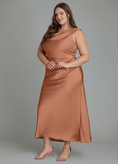 Azazie Kieryn Bridesmaid Dresses Bronzer Mermaid Pleated Stretch Satin Dress image9