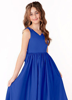 Azazie Hathaway Junior Royal Blue A-Line Bow Matte Satin Dress image5