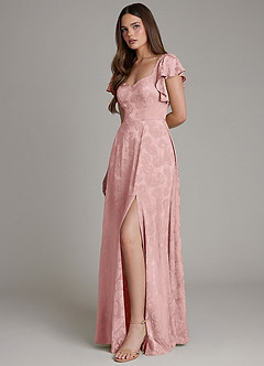 Azazie Keya Bridesmaid Dresses Rose Jacquard A-Line Ruched Jacquard Dress image6