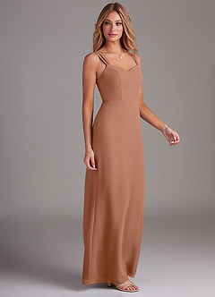 Azazie Denice Bridesmaid Dresses Bronzer Sheath Pleated Chiffon Dress image5