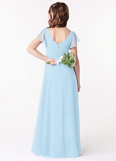 Azazie Omari Junior A-Linie Gestreift Chiffon Kleid Himmelblau image2