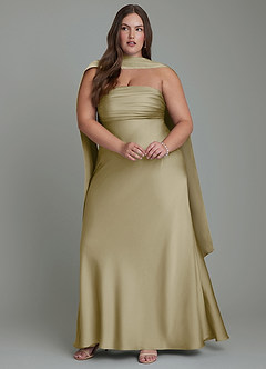 Azazie Saylor Brautjungfernkleider Meerjungfrau-Linie Schulterfrei Stretch-Satin Kleid Moosgrün image15