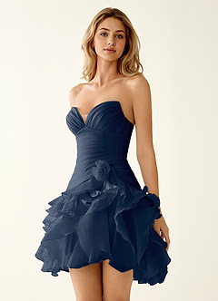 Rentina Azul Marino Vestido corto de tul para gala image4