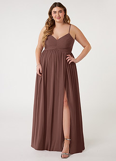 Azazie Alia Bridesmaid Dresses Espresso A-Line Pleated Chiffon Dress image6