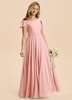 Azazie Cady Junior Rosette A-Line Pleated Chiffon Dress image3