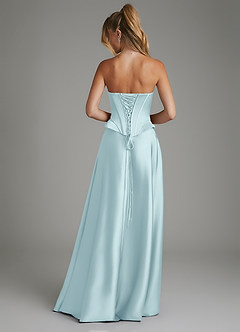 Azazie Amina Bridesmaid Dresses Cloud Blue A-Line Corset Stretch Satin Dress image2