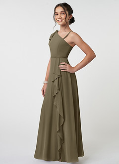 Azazie Aidy Junior Willow Green A-Line Bow Chiffon Dress image3