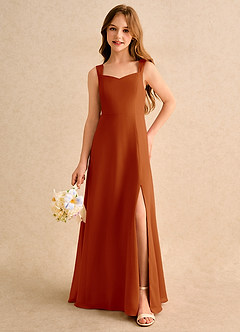 Azazie Makani Junior Formal vestidos de niña de las flores Vestido de Pimenton de Gasa de Corte En A con Escote de Corazón image5