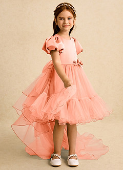 Azazie Cocoa Jurken voor bloemenmeisjes Baljurk Jurk van Tule Geplooid Zonsondergang image8