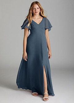 Azazie Kimber Junior Neptune A-Line Pleated Chiffon Dress image1
