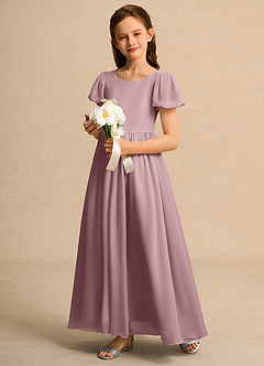 Azazie Lilia Girl Jurken voor bloemenmeisjes A-Lijn Jurk van Chiffon met Mouwen Stoffige Roos image3