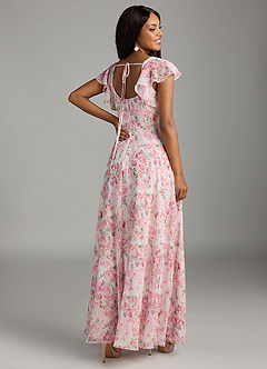 Azazie Bondi Bridesmaid Dresses Abstract Watercolor Floral A-Line Ruffled Chiffon Dress image8