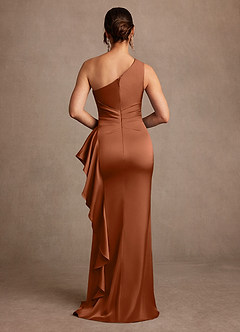 Azazie Yvette Mother of the Bride Dresses Copper Sheath One Shoulder Stretch Satin Dress image2