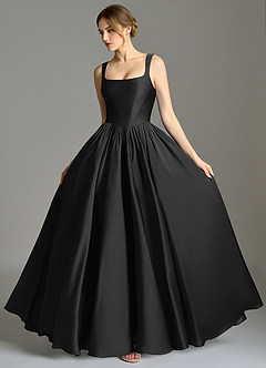 Azazie Verina Bridesmaid Dresses Black A-Line Pleated Stretch Satin Dress image4