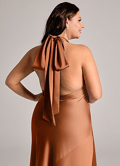Azazie Velli Abiti da Damigella Abito Sirena in Raso Elasticizzato Collo Alto Rame image13