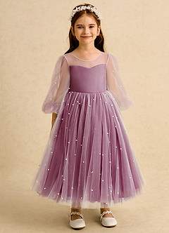 Azazie Trudy Flower Girl Dresses Mulberry Ball-Gown Sweetheart Neckline Tulle Dress image6