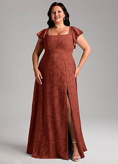 Azazie Bondi Bridesmaid Dresses Terracotta A-Line Side Slit Floral Burnout Dress image10