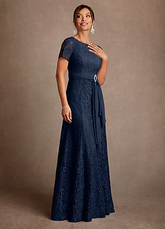 Azazie Sheffield Mother of the Bride Dresses Dark Navy A-Line Lace Chiffon Dress image5