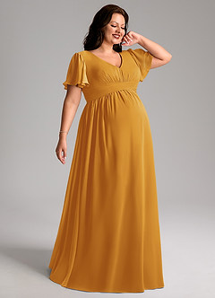 Azazie Verna Maternity Bridesmaid Dresses A-Line V-Neck Ruched Chiffon Floor-Length Dress image7