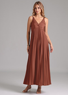 Azazie Raychelle Bridesmaid Dresses Auburn A-Line Pleated Stretch Satin Dress image1