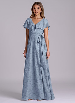 Azazie Lainey 신부 들러리 드레스 A라인 포켓이 있는 플로럴 번아웃 바닥 길이 드레스 image4