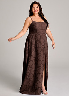 Azazie Moira Bridesmaid Dresses Ganache A-Line Side Slit Floral Burnout Dress image9